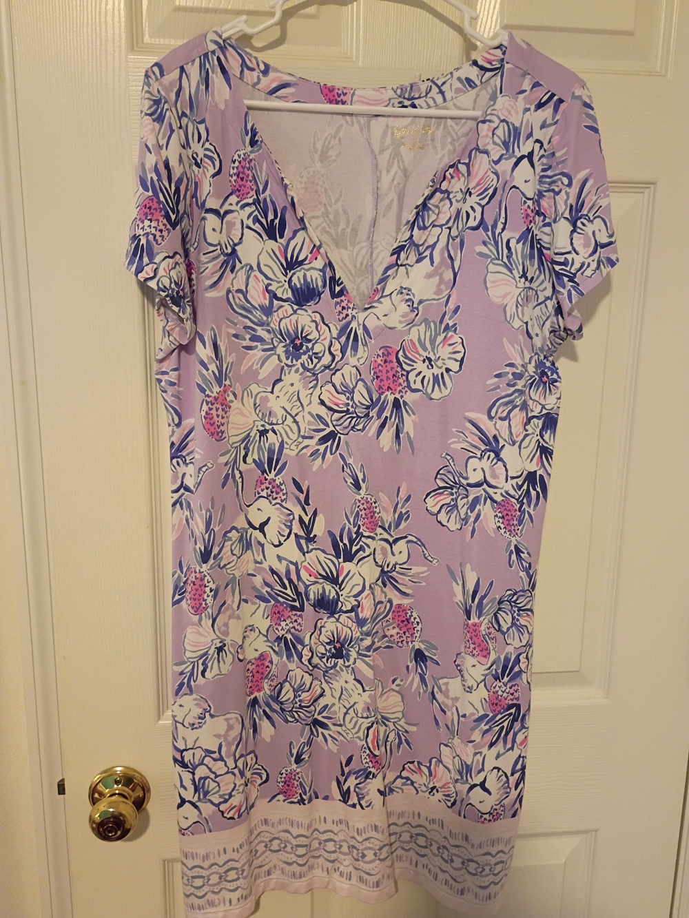 Lilly Pulitzer Lavender Floral V-Neck Chemise Dress XL